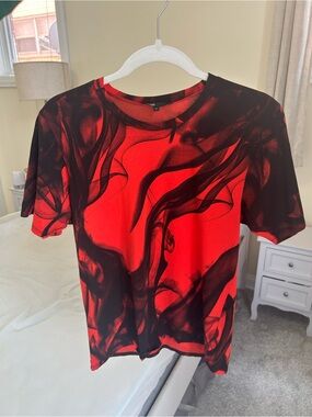 Maje red black short sleeve scoop neck cotton t shirt blouse size 1